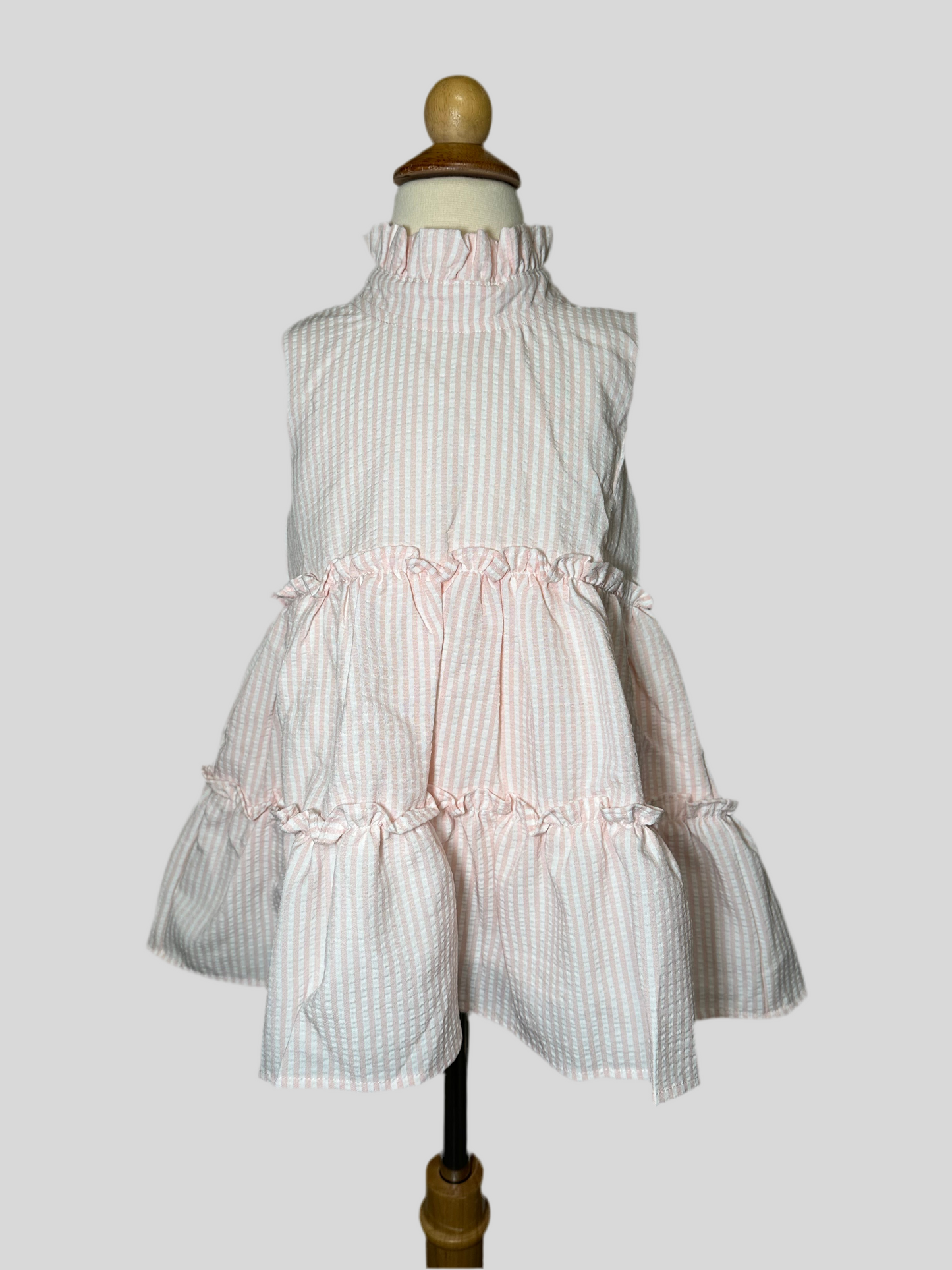 Pink Stripe Tiered Pocket Dress