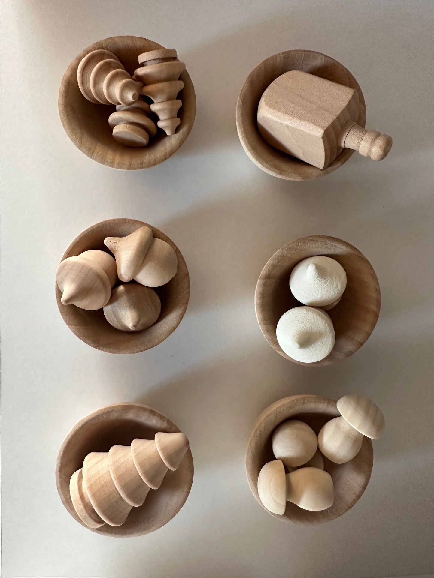 6 Small Wood Montessori Bowls