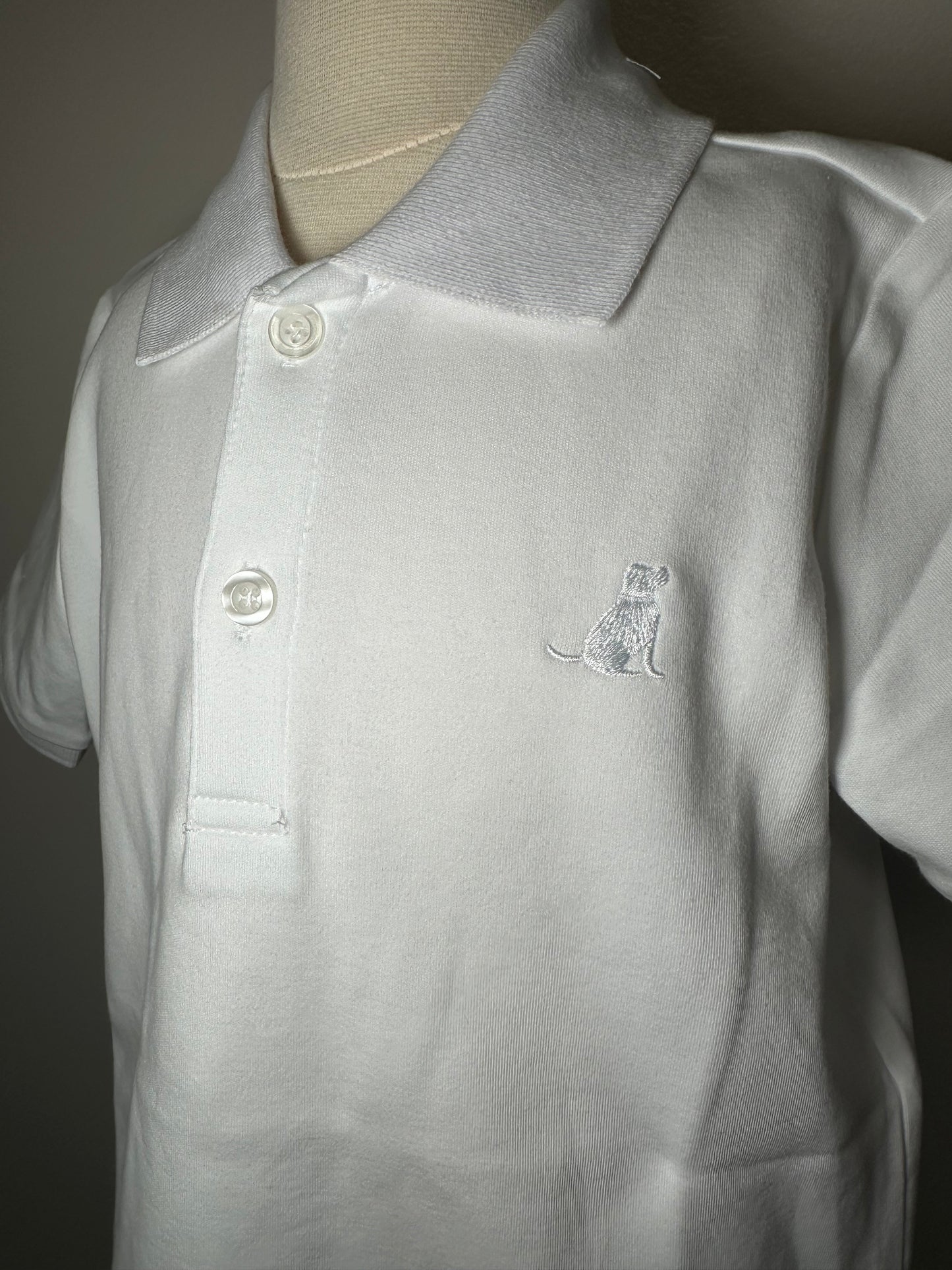 Embroidered White Puppy Polo