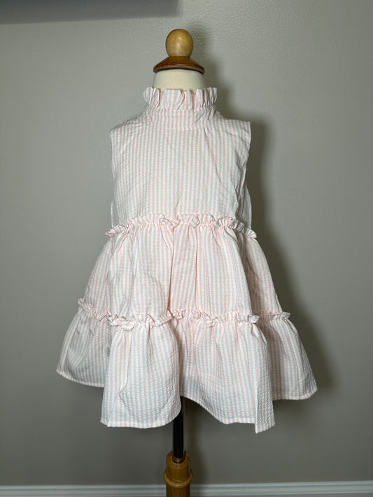 Pink Stripe Tiered Pocket Dress