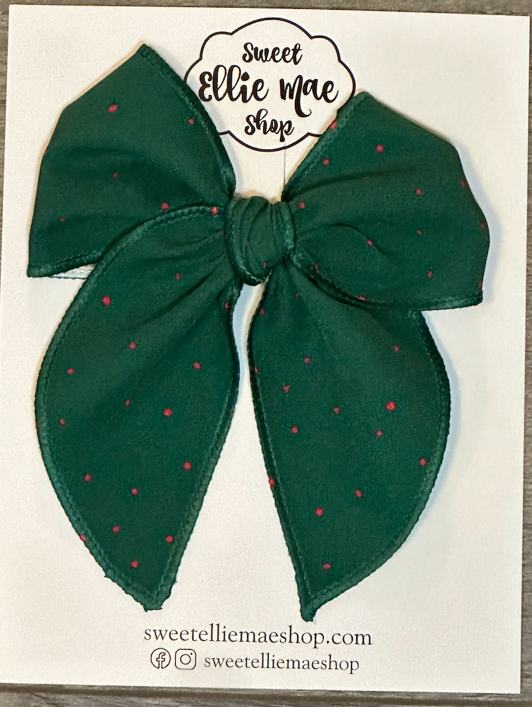Mini Party Bow: Green with Small Red Polka Dot