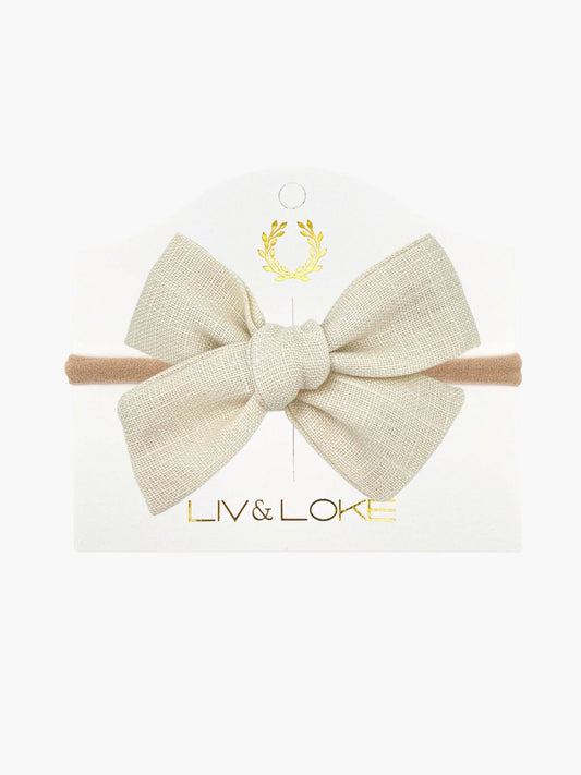 Ester Linen Bow Hairband - Sand